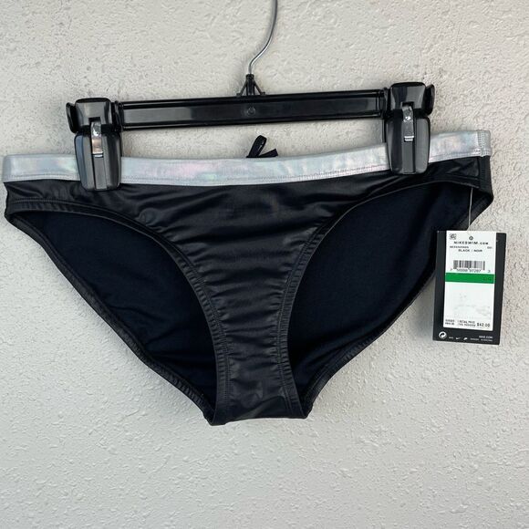 NWT Nike Black and Metallic Silver Swim Bottoms Size L - Picture 1 of 4